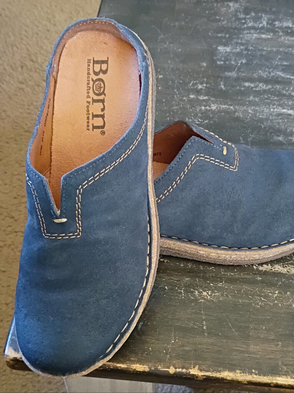 Women's Blue Leather suede Slip-On Loafers/Clogs I BORN